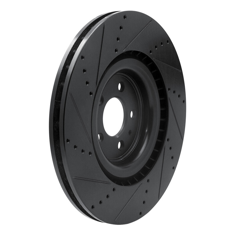 Ford Mustang Brake Rotor (1) - Front Right - R1 Concepts - Drilled & Slotted - Black - `13-`14